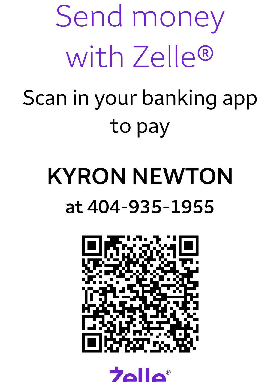 Zelle QR code for Kyron Newton at 404-935-1955